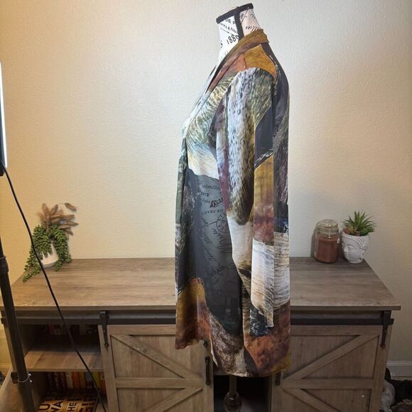 Brynn Walker Abstract Open Front Sheer Cardigan/Cover up Size M Boho Casual - Picture 3 of 8
